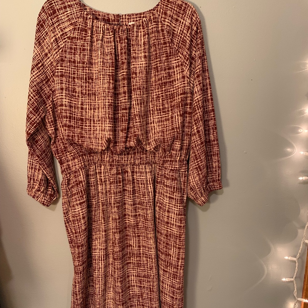 Prologue Maroon and Cream Split Hem Midi Dress L